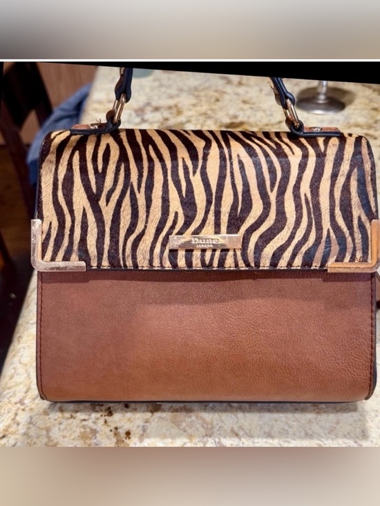 Dune London Handbags - Dune London Zebra Calf Hair Brown Satchel Crossbody Bag | Gold Hardware